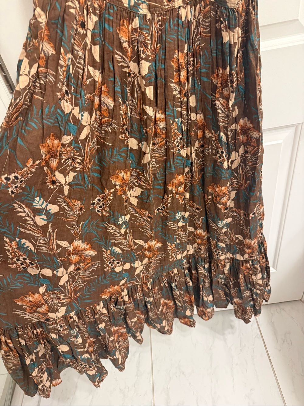 NATURAL LIFE Brown Floral Maxi Dress with Spaghetti Straps Size M - Picture 5 of 6
